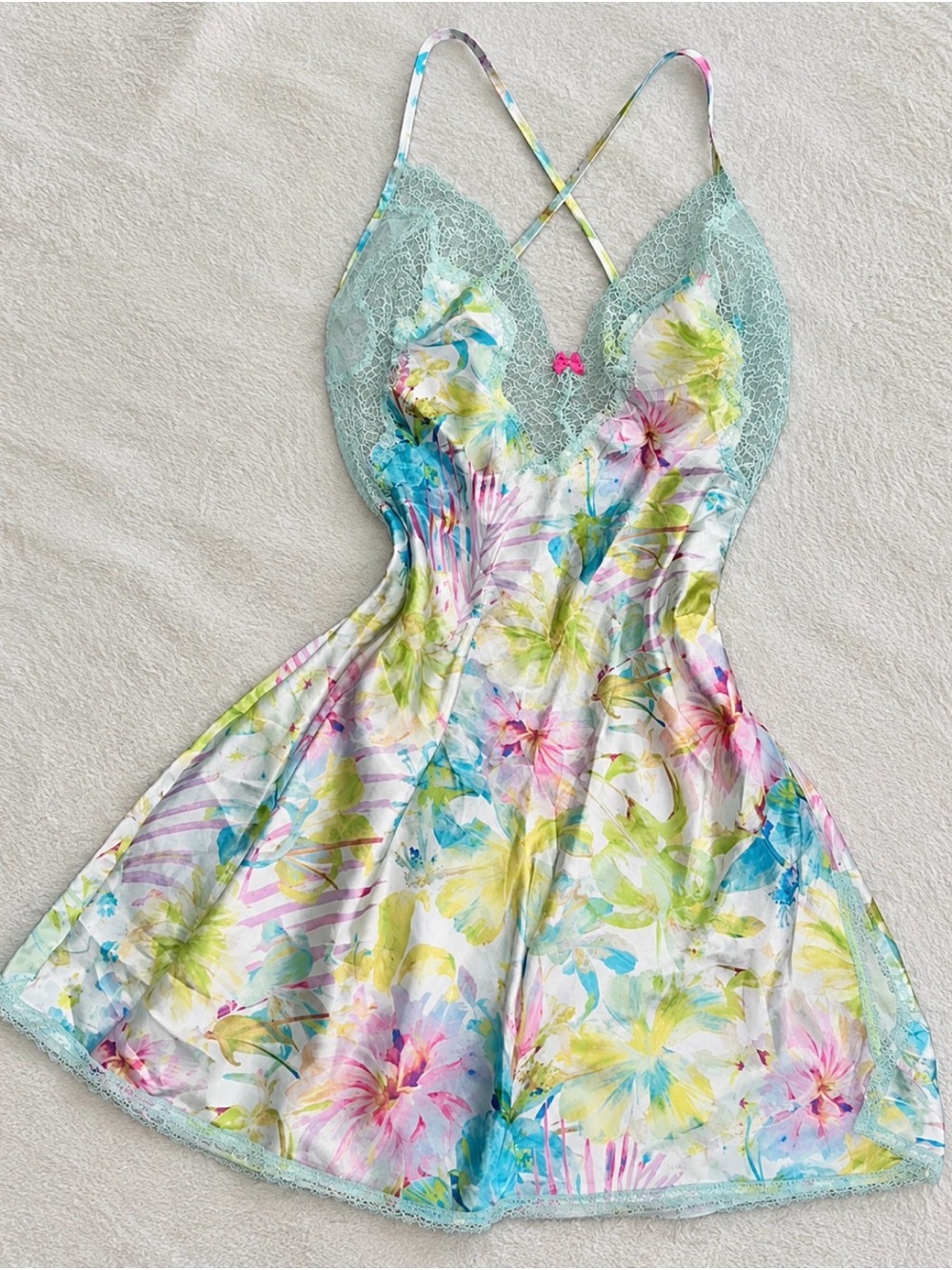 Victoria's Secret Mint Floral Lace-Trim Girls' One-Piece